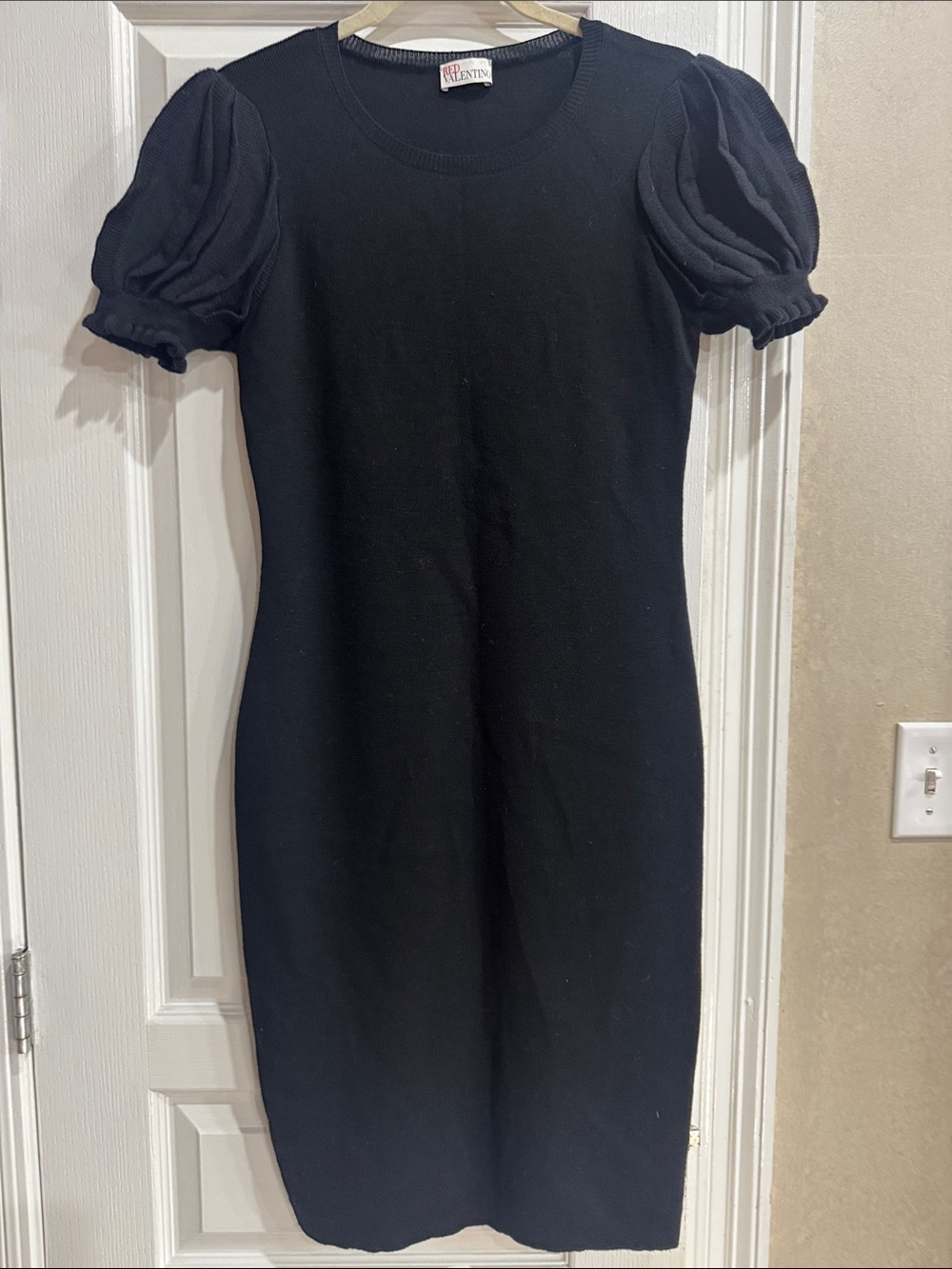 RED Valentino Black Puff-Sleeve Midi Dress